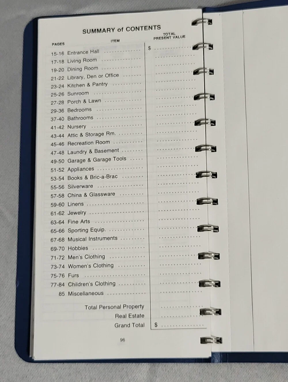 Vintage Dome Inventory of Household and Personal Property Logbook NEW Mint